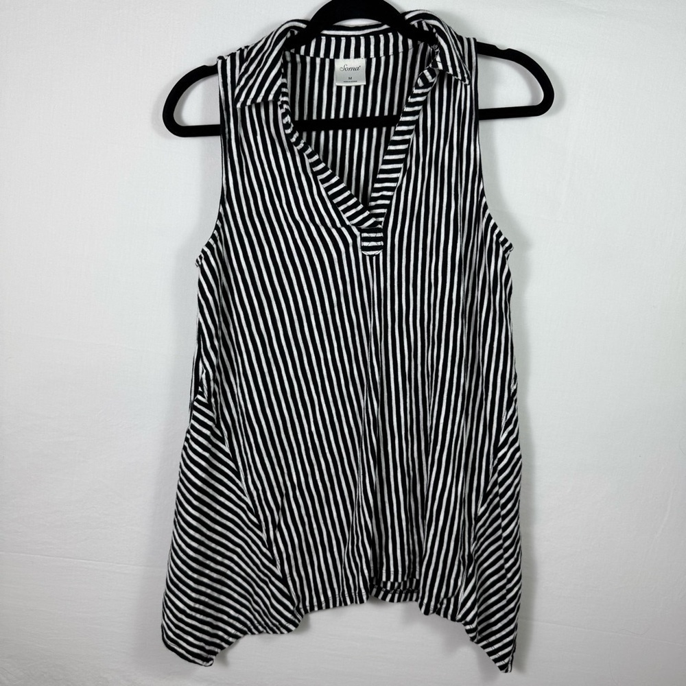 SOMA Black and White Striped Sleeveless Top Womens Size M